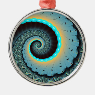 Ornement En Métal Abstraite spirale d'art fractal bleu turquoise ora