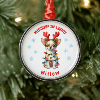 Ornement En Métal Adorable aquarelle mignonne Chihuahua Snowflakes C