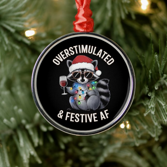 Ornement En Métal AF Raccoon Espresso Lover surstimulé et festif (Arbre)