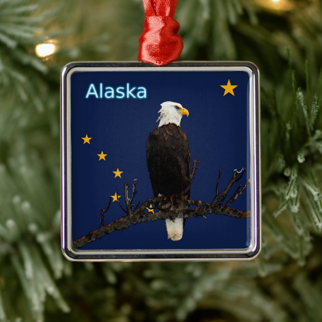 Ornement En Métal Aigle Et Drapeau De L'Alaska (Arbre)