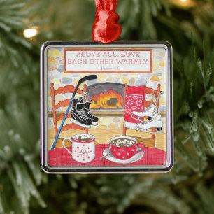 Ornement En Métal Aimer Chaud Aquarelle Écriture Noël