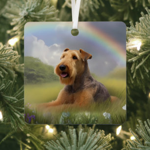 Ornement En Métal Airedale Terrier Rainbow Bridge Memorial Personnal