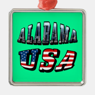 Ornement En Métal Alabama Photo et USA Flag Font