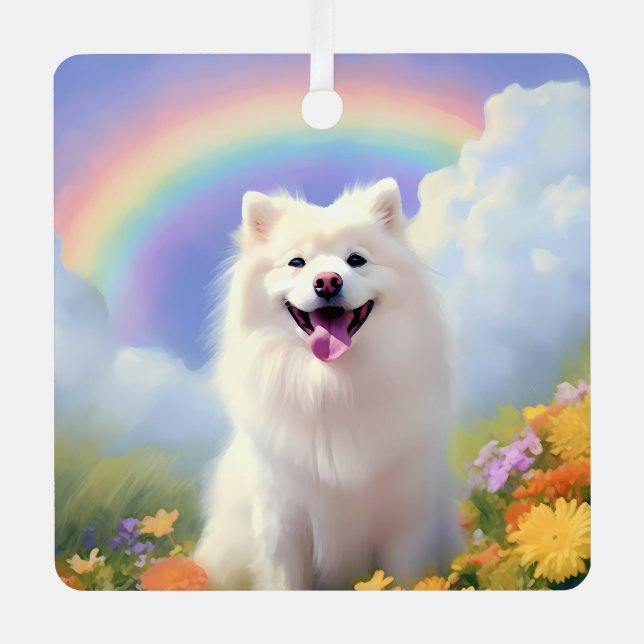 Ornement En Métal American Eskimo Dog Memorial Nom personnalisé Rain (Recto)