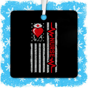 Ornement En Métal American Flag Hero Heart Life Infirmière appréciat