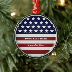 Ornement En Métal American USA Flag Patriotic July 4th Custom
