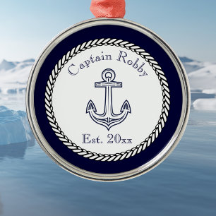 Ornement En Métal Ancre marine Bleu et blanc