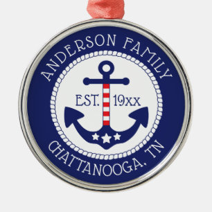 Ornement En Métal Ancre nautique Nom de famille patriotique