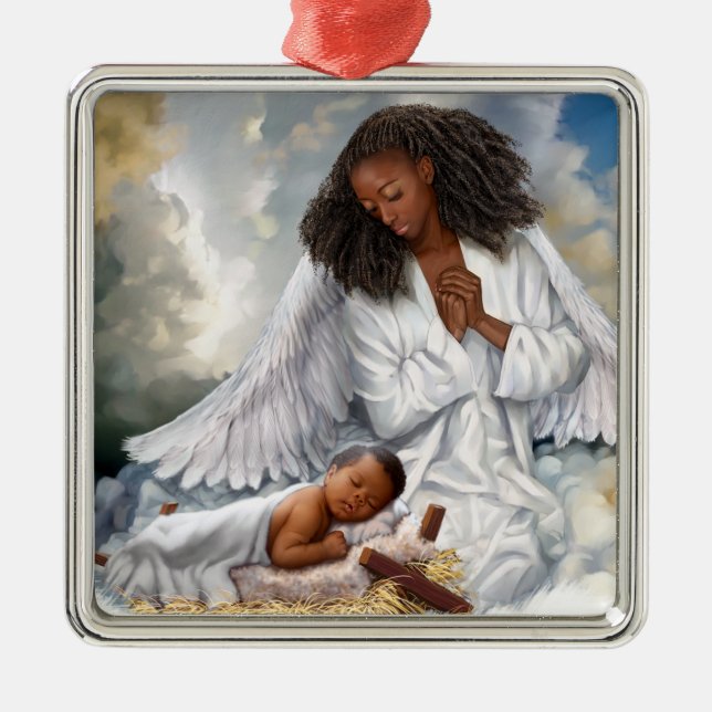 Ornement En Métal Ange afro-américain et bébé Jésus (Devant)