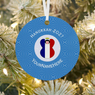 Ornement En Métal Ange français de Hanukkah Drapeau Personnalisé 