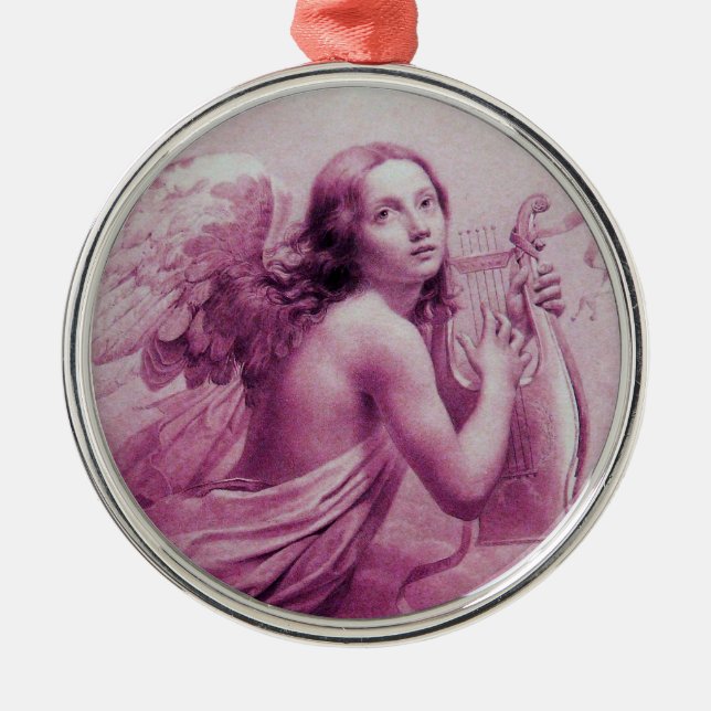 Ornement En Métal ANGE JOUER LYRA SUR LES NUAGES, Rose (Devant)