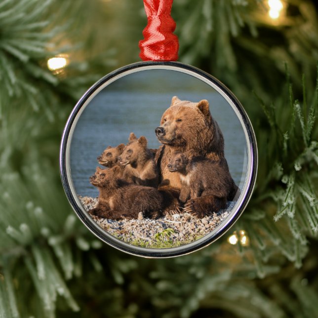 Ornement En Métal Animaux de bébés cutest | Mère Ours & Cubs (Arbre)