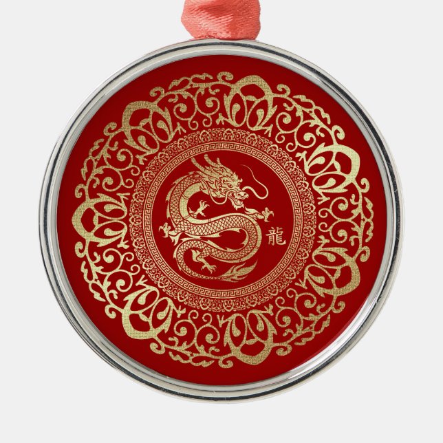 Ornement En Métal Année chinoise du dragon | Année personnalisée Red (Devant)