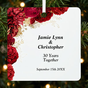Ornement En Métal Anniversaire du Mariage Floral Rouge