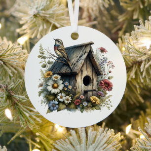 Ornement En Métal Aquarelle Birdhouse Noël personnalisé