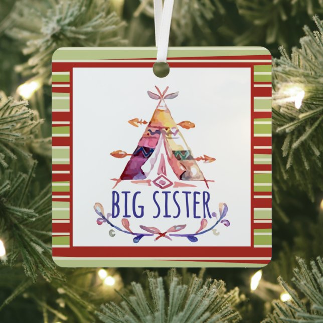 Ornement En Métal Aquarelle Boho Teepee Big Sister Noël (Insitu)