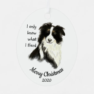 Ornement En Métal Aquarelle de Noël Bordure Collie Chien Citation