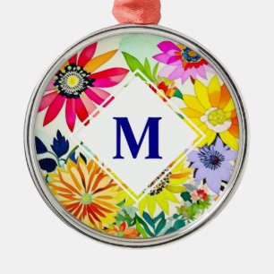 Ornement En Métal Aquarelle Fleurs Monogrammes
