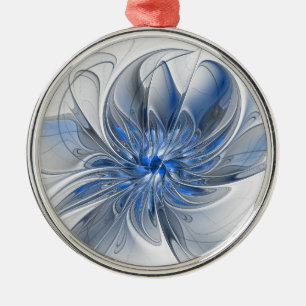 Ornement En Métal Aquarelle gris bleu Abstrait Fractal Art Flower