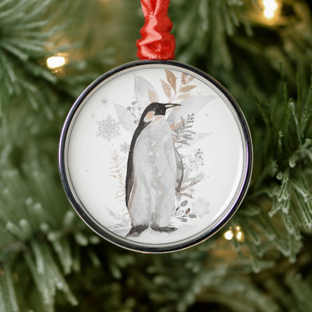 Ornement En Métal Aquarelle Penguin Hiver Verdure Ornament (Arbre)