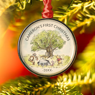 Ornement En Métal Aquarelle Pooh & Pals   Premier Noël du bébé