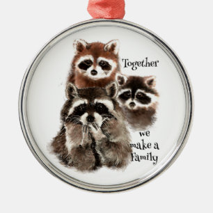 Ornement En Métal Aquarelle Raccoons Ensemble nous faisons Family Qu