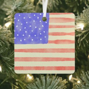 Ornement En Métal Aquarelle rustique USA drapeau américain