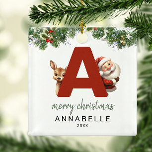 Ornement En Métal Arbre de Noël avec monogramme de lettre pour enfan