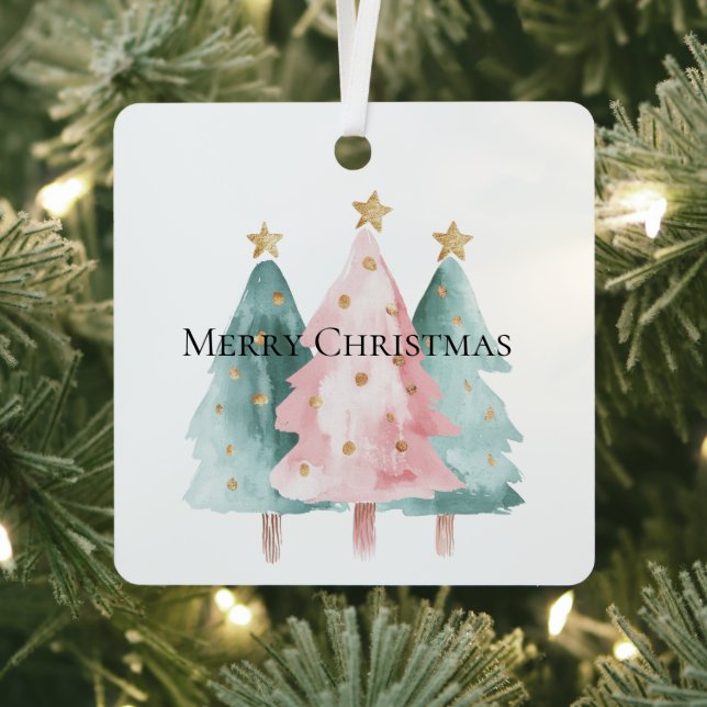 Ornement En Métal Arbres de Noël verts roses étoiles d'or (Insitu)