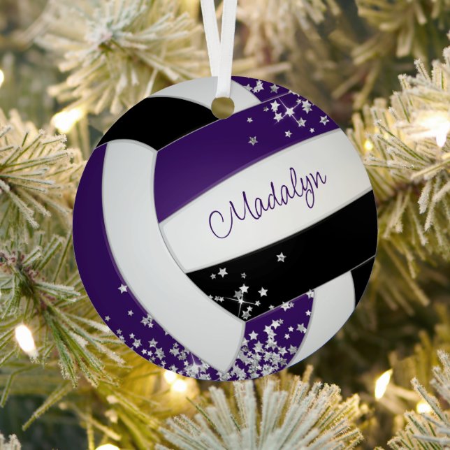 Ornement En Métal argent étoiles violet noir volley-ball équipe cade (Insitu)