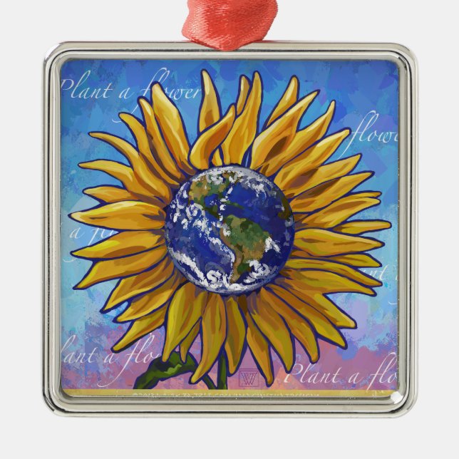 Ornement En Métal Art de la Terre de tournesol (Devant)