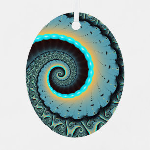 Ornement En Métal Art fractal spirale abstrait bleu turquoise orange