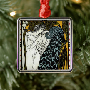 Ornement En Métal Art Nouveau vintage This Kiss, Femme avec Peacock