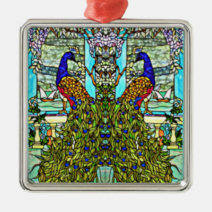 Ornement En Métal Art Nouveau VintageTiffany Peacock en verre tendu