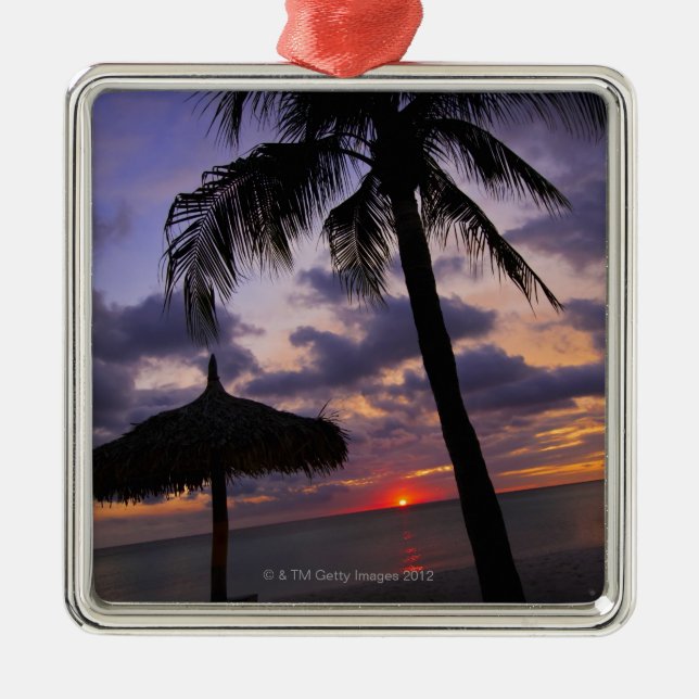 Ornement En Métal Aruba, silhouette de palmier et de palapa (Devant)
