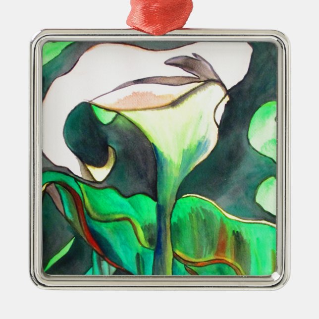 Ornement En Métal Arum Lily aquarelle peinture originale (Devant)