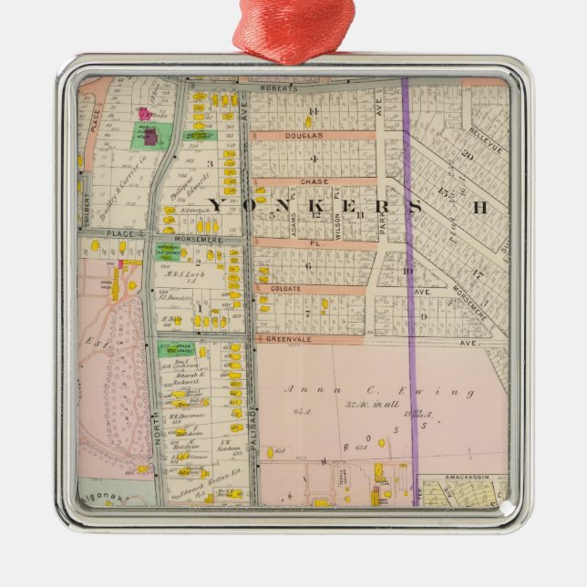 Ornement En Métal Atlas de carte de Yonkers NY (Devant)