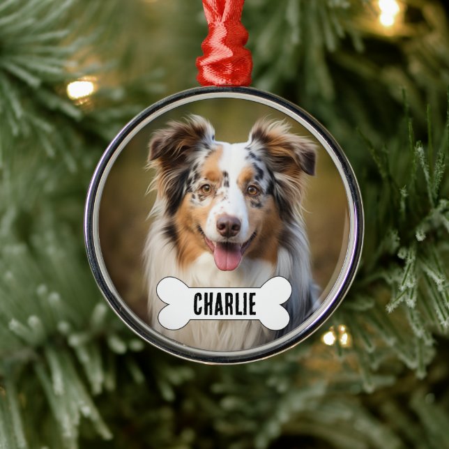 Ornement En Métal Australian Shepherd Custom Chien Photo et nom (Arbre)
