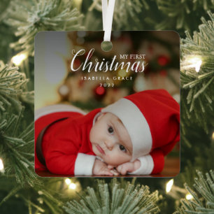 Ornement En Métal Baby First Christmas Élégant garde photo moderne
