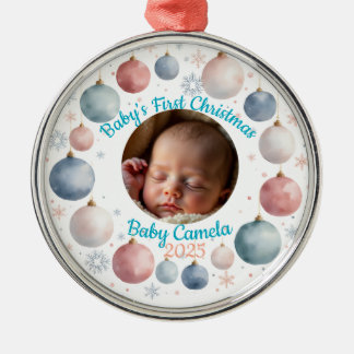 Ornement En Métal Baby's First Christmas 2025 Personalized Photo 