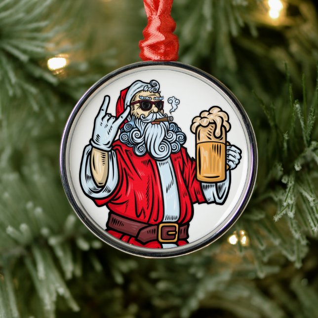 Ornement En Métal Bad Père Noël, Rock, Bière et Cigar (Arbre)