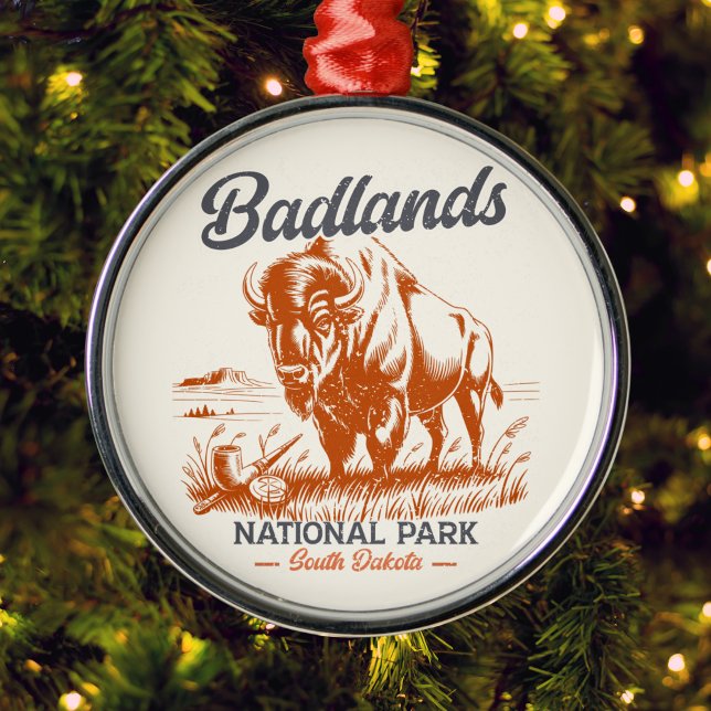 Ornement En Métal Badlands National Park Retro Bison Artwork Gift  (Créateur téléchargé)