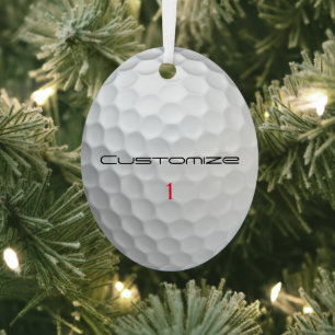 Ornement En Métal Balle de golf blanche texturée avec nom et numéro