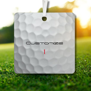 Ornement En Métal Balle de golf blanche texturée avec nom et numéro 