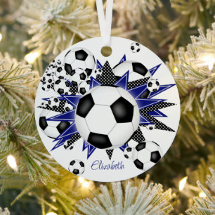 Ornement En Métal balles de football avec bleu noir étoiles filles s