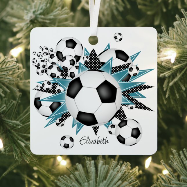 Ornement En Métal balles de football turquoise noir stars filles spo (Insitu)