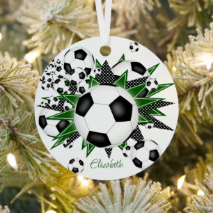 Ornement En Métal ballons de football avec des étoiles noires vertes