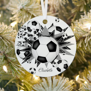 Ornement En Métal ballons de football noir gris étoiles filles sport