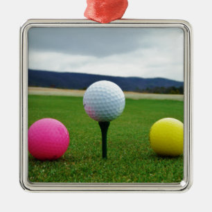 Ornement En Métal Ballons de golf colorés, tee de montagne