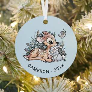 Ornement En Métal Bambi & Thumper Assis Dans Les Fleurs